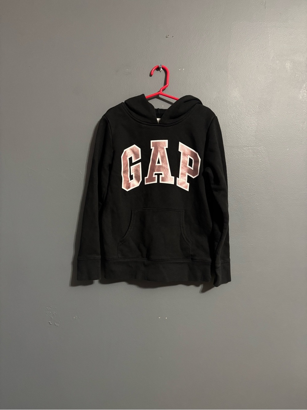 GAP Kids Black Pullover pink metallic Logo Long Sleeve fall preppy hoodie M(8)